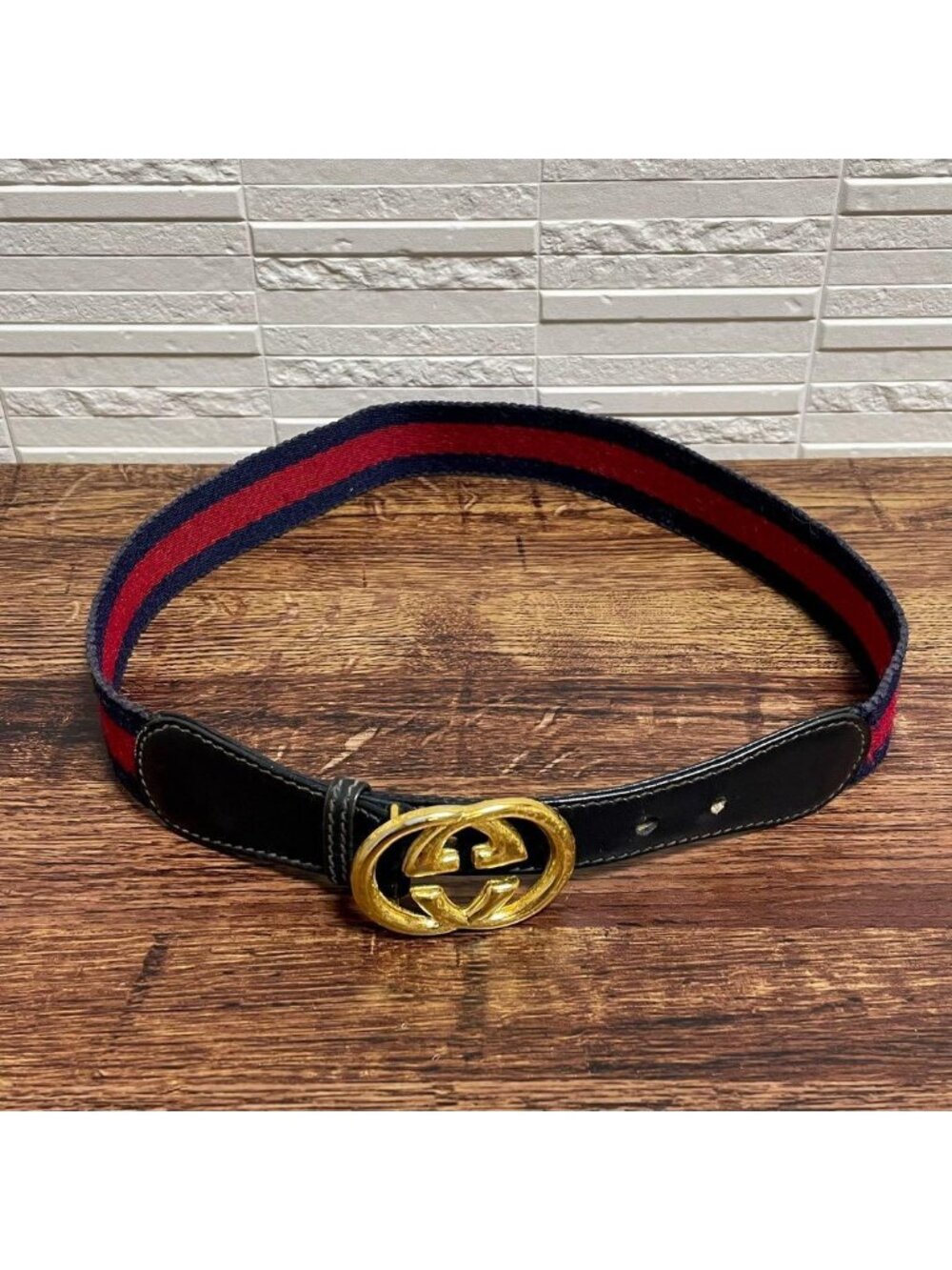 Gucci Sherry GG Gold Buckle Belt Leather Canvas - Picture 2 of 10